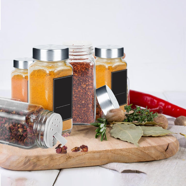 YRHome 24 Stück Gewürzgläser Eckig Set Gewürzglas Aus Glas Spice Jars 120ML Gewürzdosen Mit Etikette