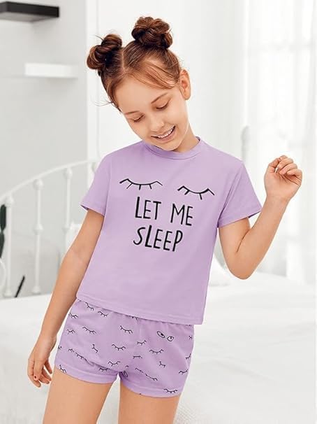Haloumoning Mädchen Schlafanzüge Sommer Niedliche Shorts Set Bequem Kurzarm Cartoon bedrucktes Pyjam