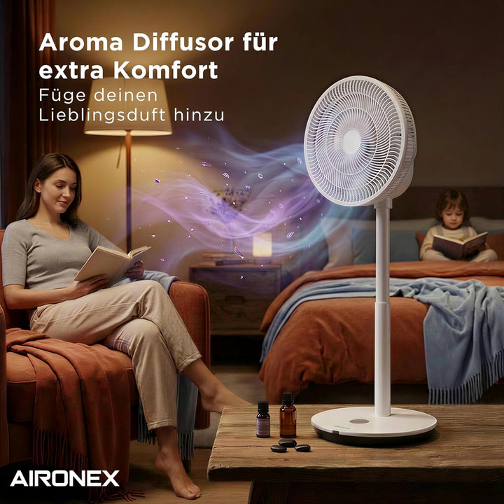 Faltbarer Ventilator mit Fernbedienung, Höhenverstellbar 11,35 bis 100 cm, Leiser Tischventilator mi