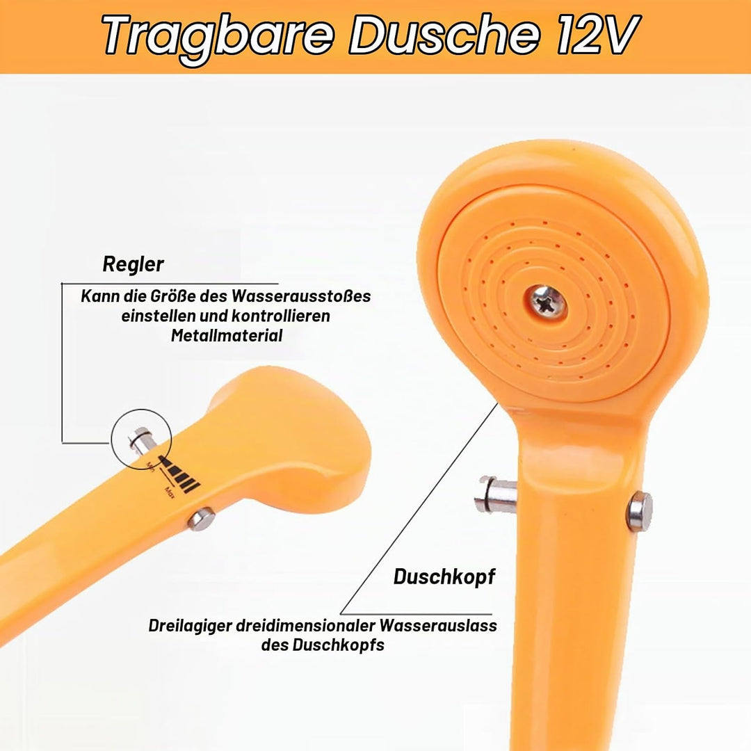 PORFOYO Campingdusche Camping Dusche, 12V Tragbare Campingdusche mit Handbrause und Schlauch, Campin