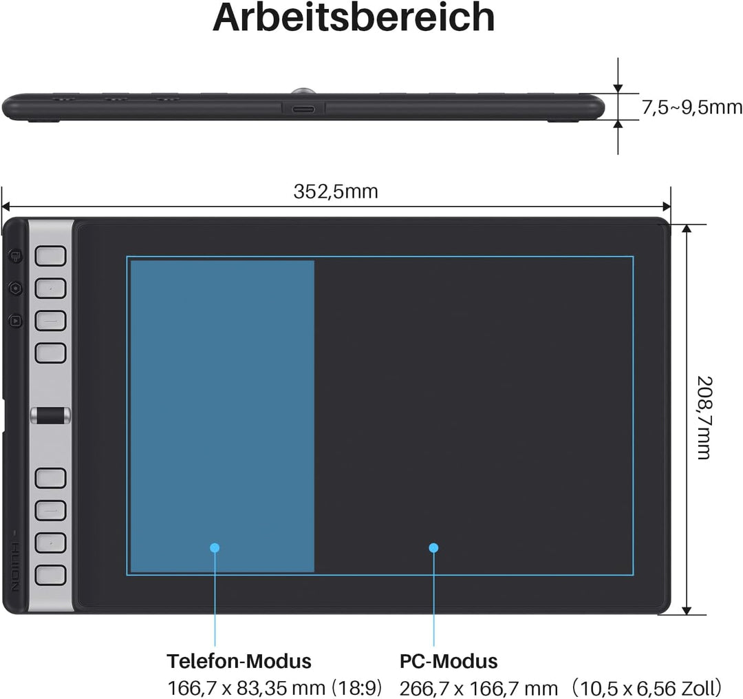 HUION Inspiroy 2 L Grafiktabletts, Tragbares Zeichentablett mit 8192 Stufen batterielosem Digitalsti