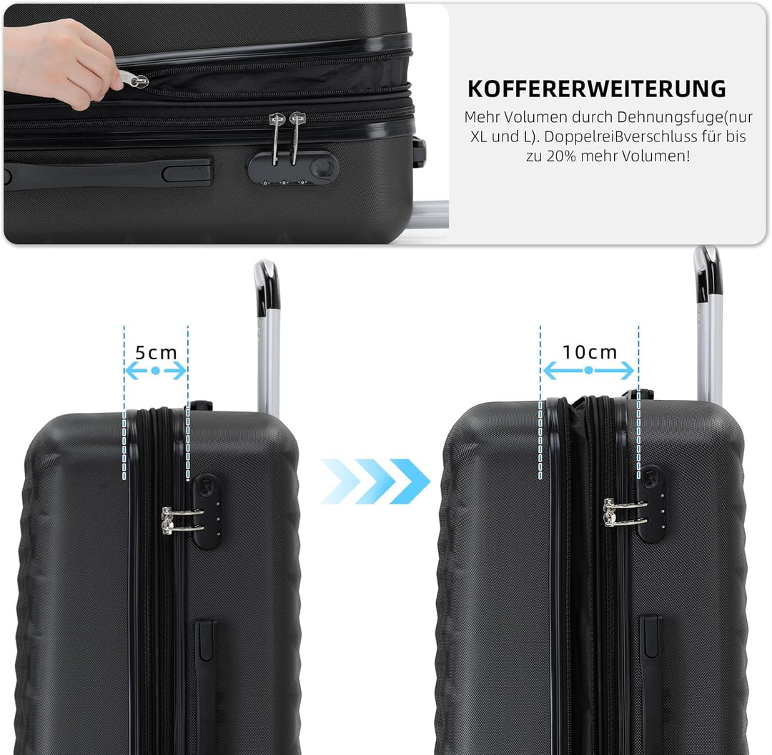 BEIBYE Zwillingsrollen 2066 Hartschale Trolley Koffer Reisekoffer Gepäck M-L-XL-Set (Schwarz, L) Sch