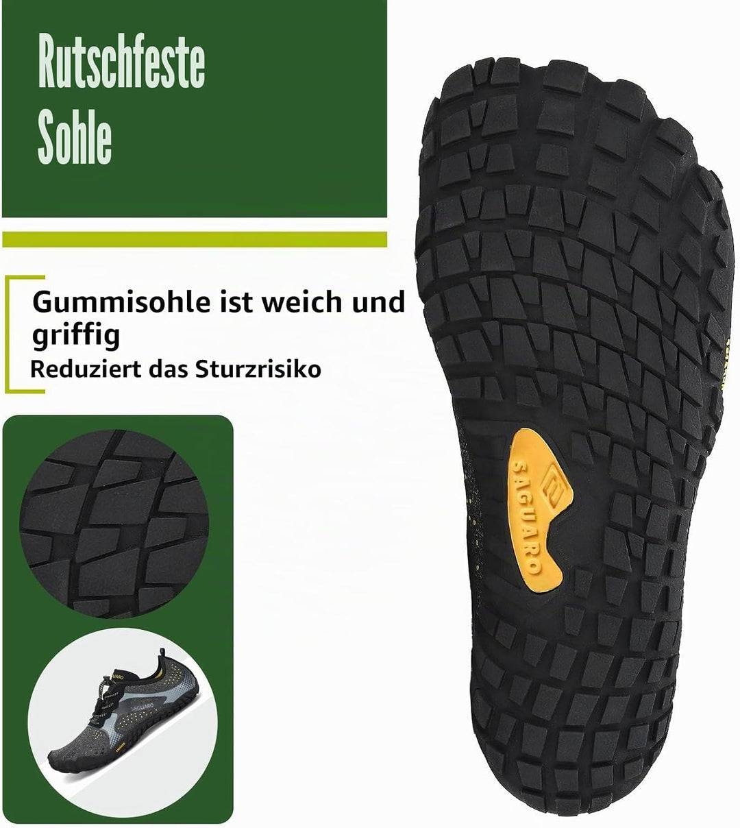 SAGUARO Unisex Barfussschuhe Leicht Atmungsaktive Zehenschuhe fur Outdoor &amp; Indoor 36 EU Schwarz, 36