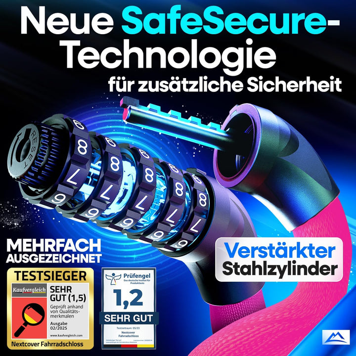 NEXTCOVER® Fahrradschloss LockOne mit Zahlencode I - [SAFESECURE] Zahlenschloss hohe Sicherheit Fahr