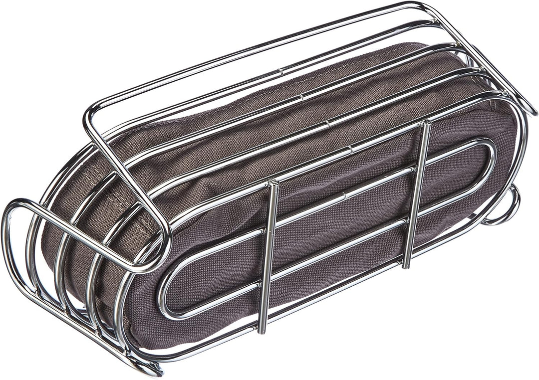 blomus -DELARA- Brotkorb Oval aus verchromtem Stahl, Magnet, Baumwoll-Stofftasche, trendiges & moder