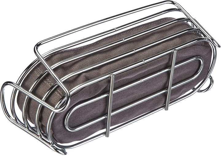 blomus -DELARA- Brotkorb Oval aus verchromtem Stahl, Magnet, Baumwoll-Stofftasche, trendiges & moder