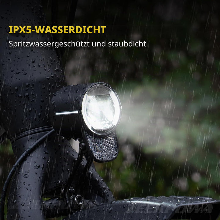 E-Bike Dynamo LED Fahrradlicht 30-100 LUX mit StVZO Zulassung - Fahrradlampe Frontlicht & Scheinwerf
