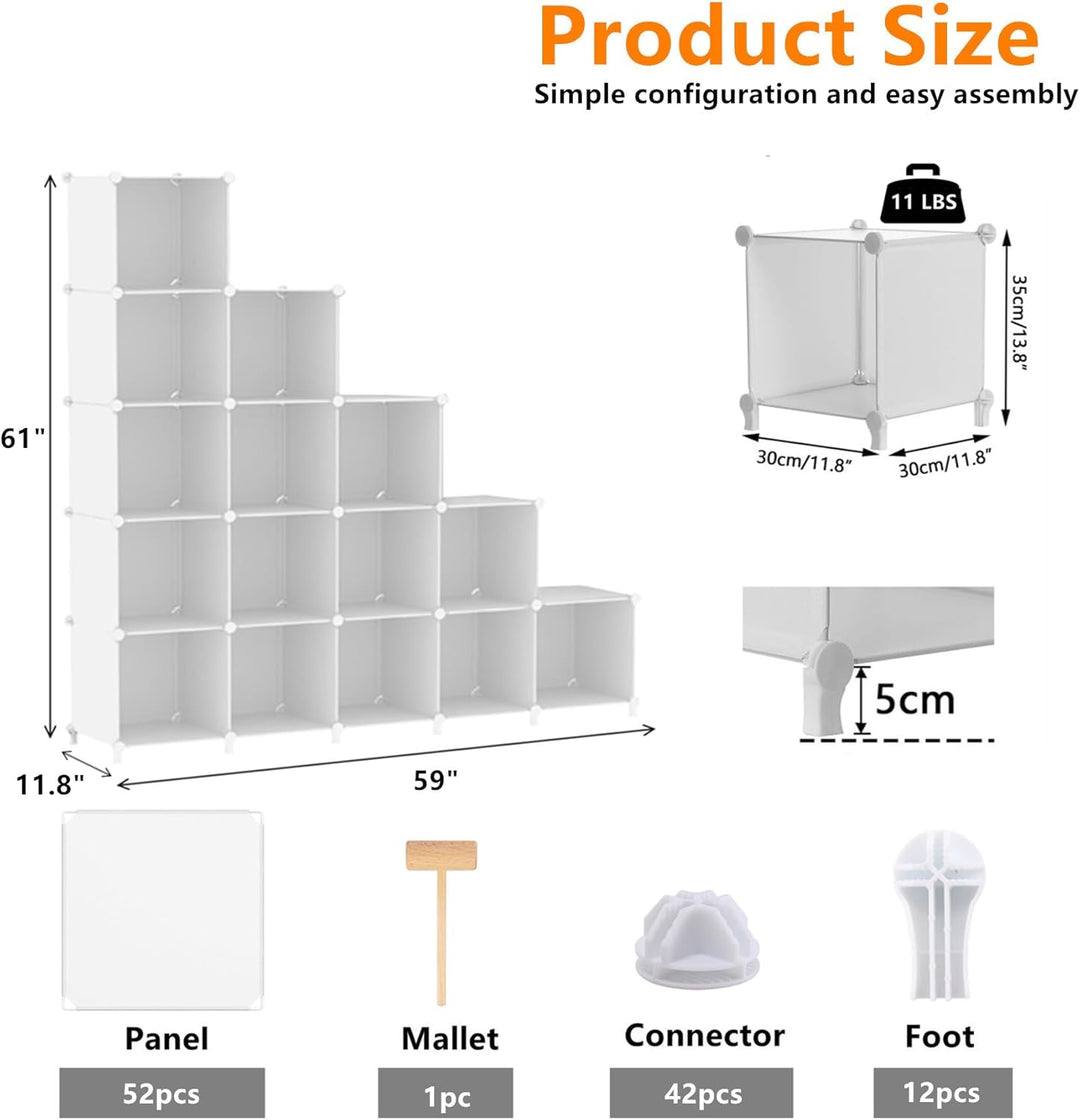 AWTATOS Kleiderschrank mit 16 Würfeln, Storage Shelves, DIY Regal Würfel, PP Steckregal Kunststoff,