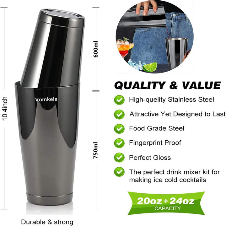 Cocktail Shaker Set,Boston Cocktail Shaker mit Ständer,25pcs Bar Zubehör Barkeeper Cocktail Mixer Zu