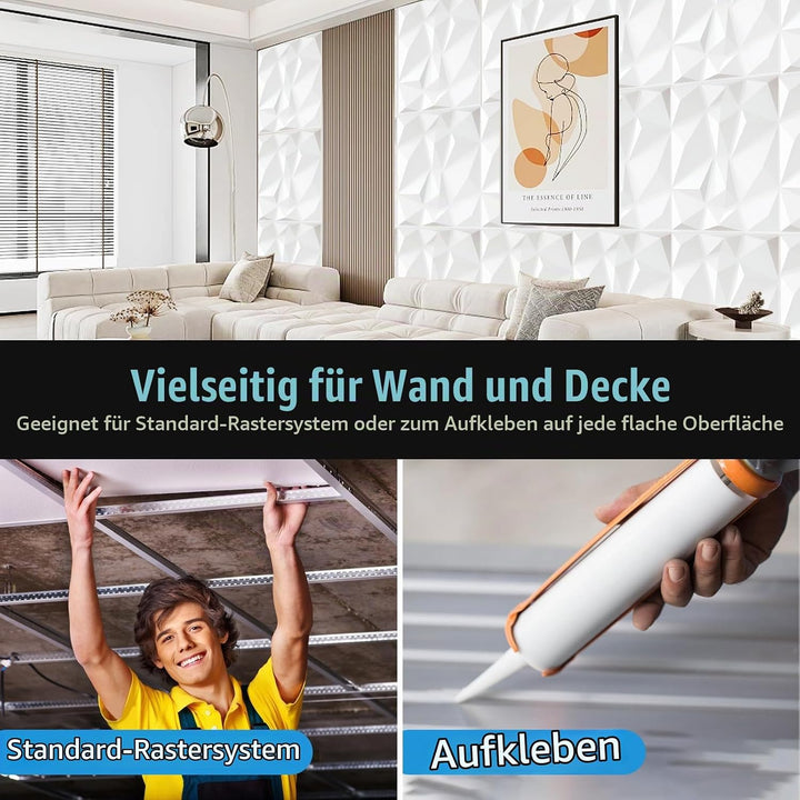 LeapBeast 3D Wandpaneele,Platten Paneele,POLYSTYROL MATERIAL 30 * 30cm Matt weiss, Dauerhaft, Nicht