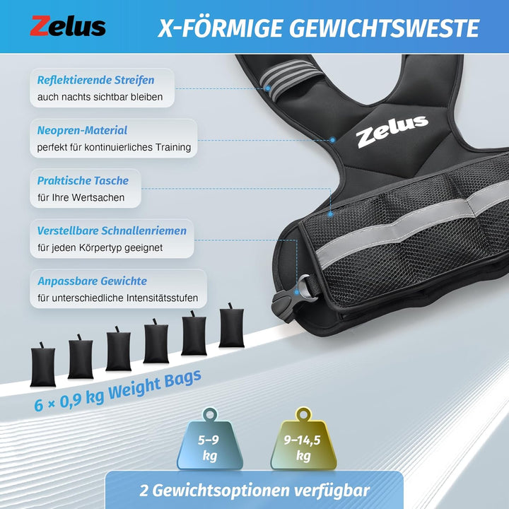 ZELUS Gewichtsweste Verstellbar 0,5-10,5kg / 0,5-20,5kg Trainingweste mit 20 Einstellbaren Gewichten