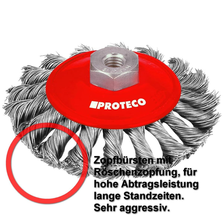 Proteco-Werkzeug® Set 6 tlg Drahtbürsten für Winkelschleifer Kegelbürste gezopft gewellter Stahldrah