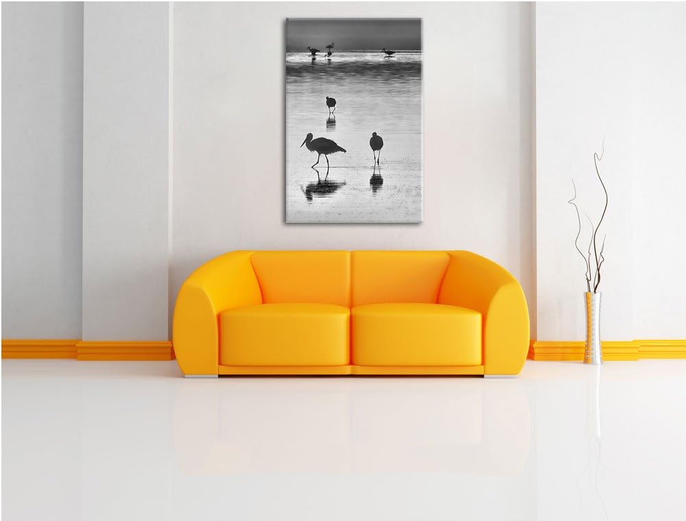Pixxprint Störche im Wasser als Leinwandbild | Grösse: 100x70 cm | Wandbild | Kunstdruck | fertig be