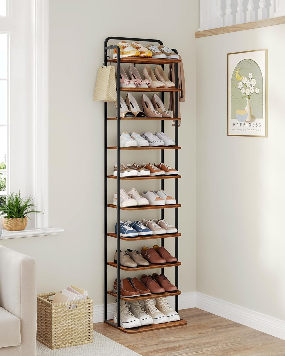 Hzuaneri Vertikales Schuhregal, 10-Stöckige Schuhregale, Schuhturm für kleine Räume, Freistehend, Ve