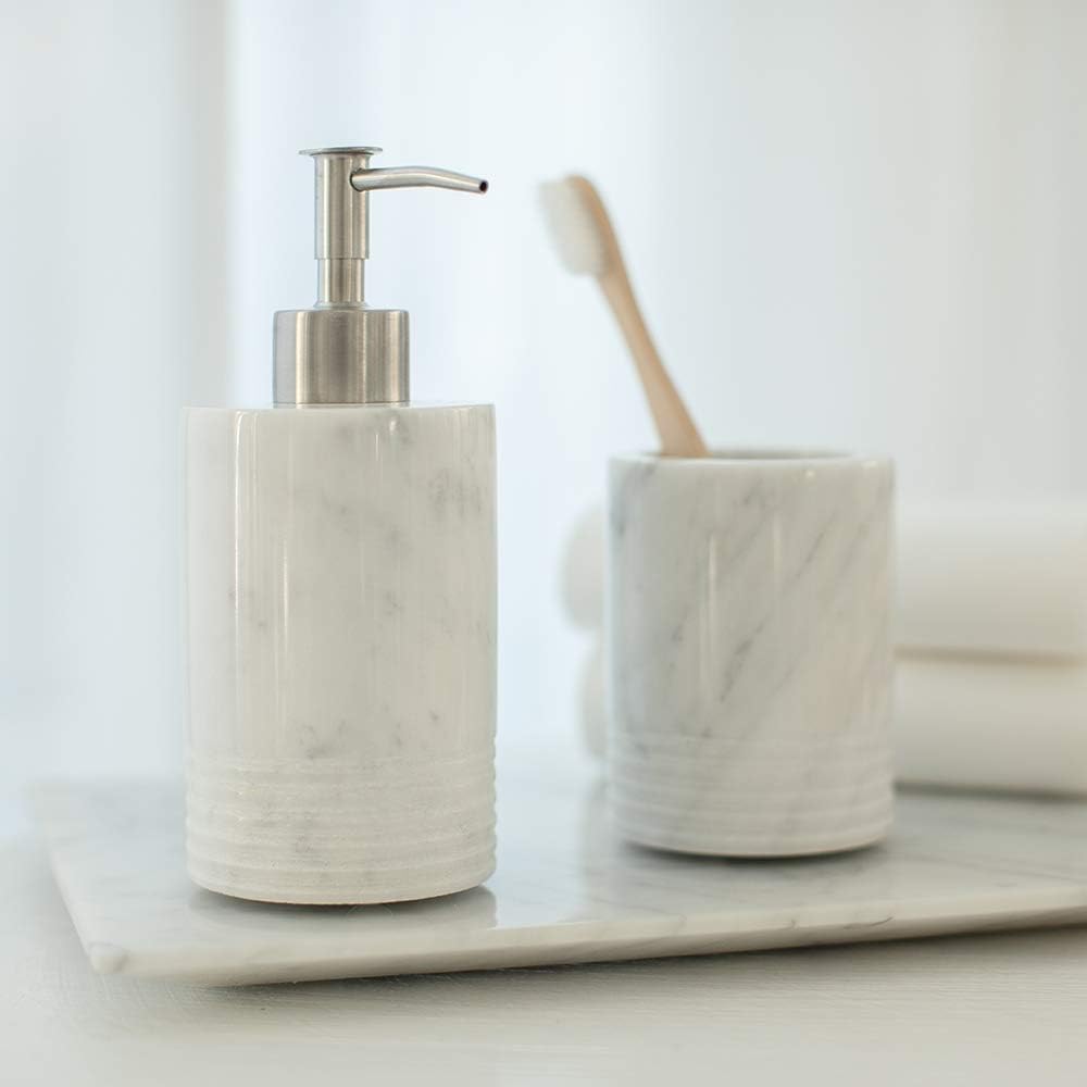 JIMEI Marmor Seifenspender mit Edelstahlpumpe für Bad Küche Arbeitsplatte - Lotion & Flüssigspender