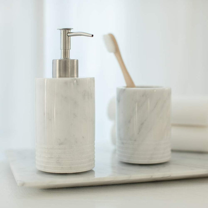 JIMEI Marmor Seifenspender mit Edelstahlpumpe für Bad Küche Arbeitsplatte - Lotion & Flüssigspender