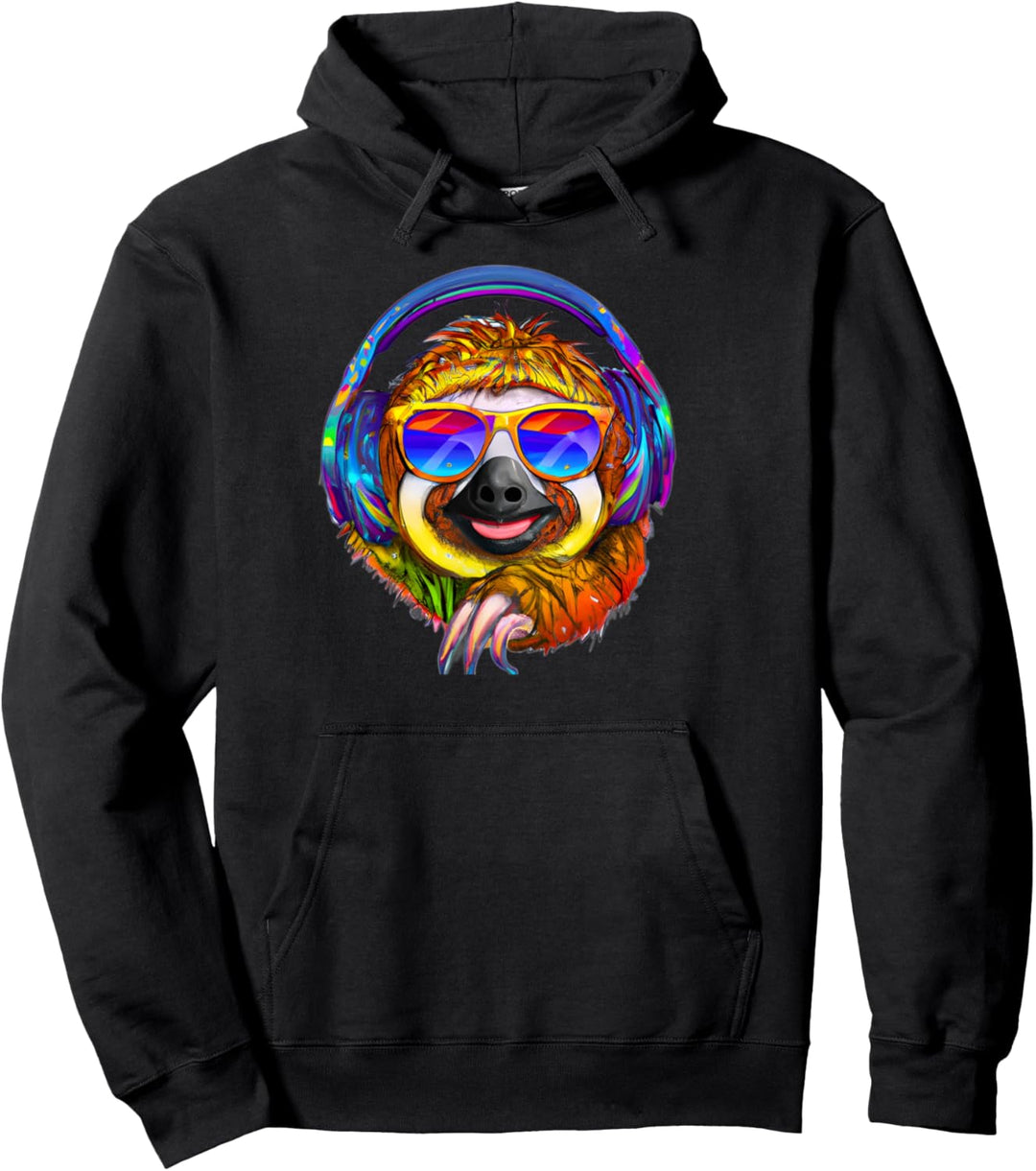 Bunte Sonnenbrille trifft faules Faultier - Musik Pullover Hoodie