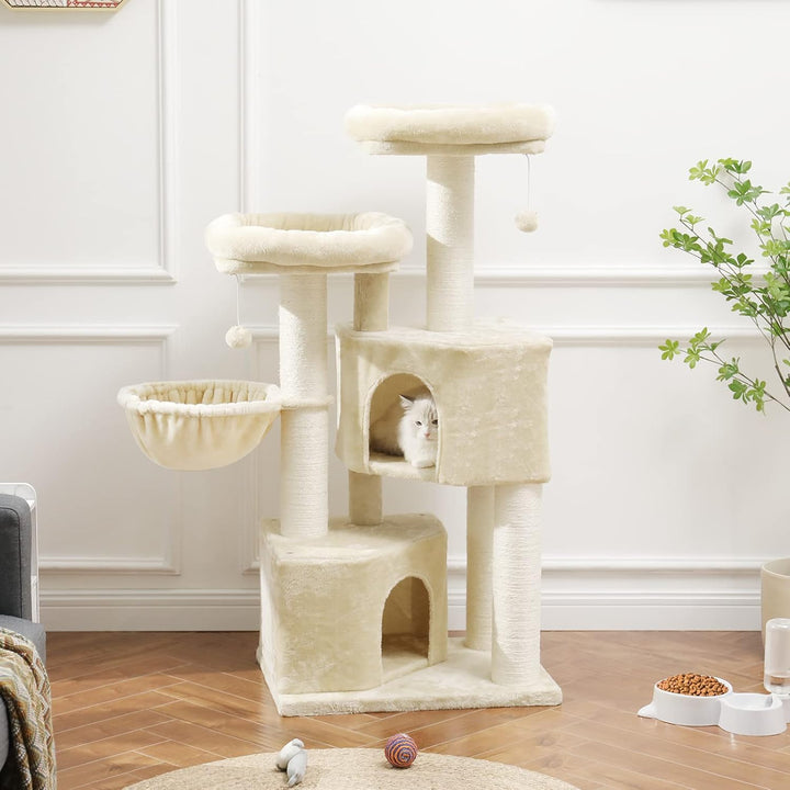 MSmask Kratzbaum gross XXL, Katzenbaum für Katzen stabil mit Sisalsäulen, 2 Aussichtsplattformen Bei