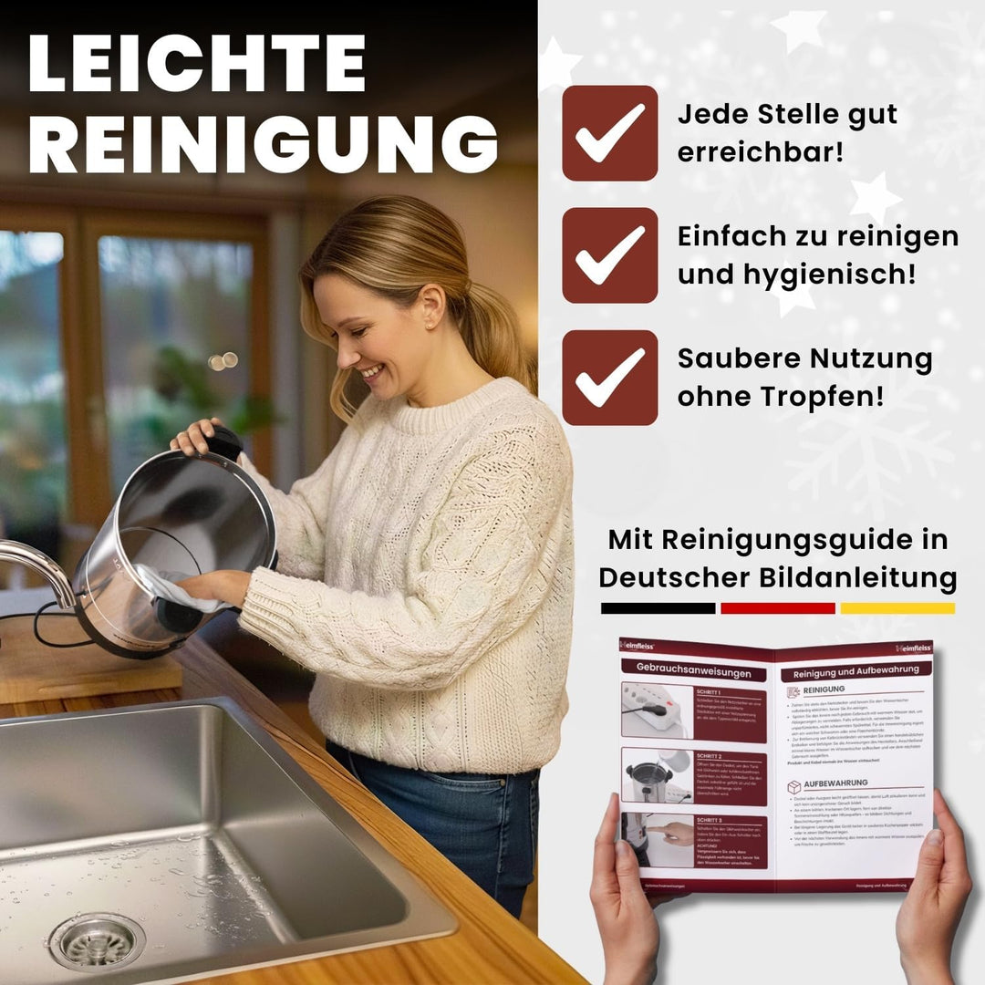 Heimfleiss® Glühweinkocher 6,8L aus Edelstahl | 1500W Einkochautomat für Glühwein, Punsch & Wasser |
