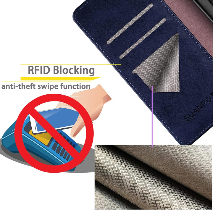 SUANPOT [RFID Schutz für iPhone 14 6.1" Hülle PU Leder Handyhülle Lederhülle Klapphülle Kartenfach F
