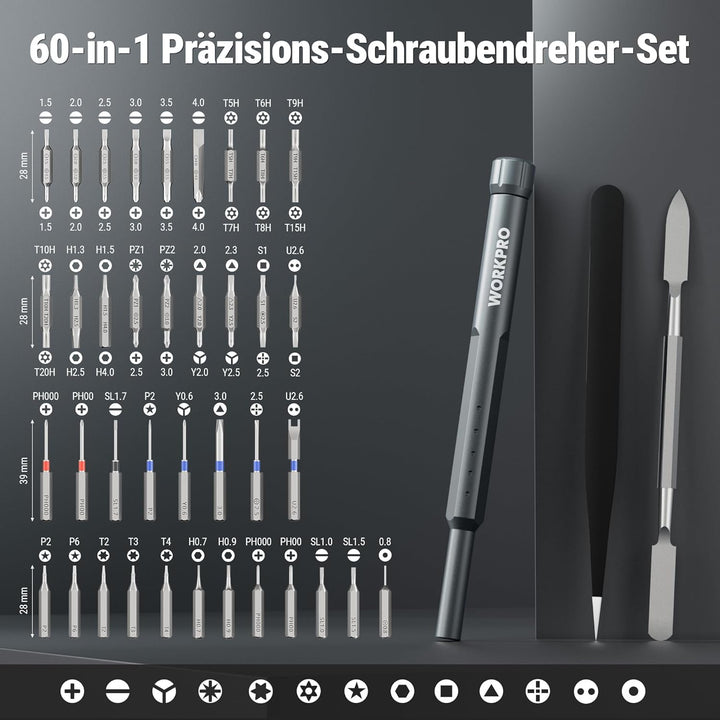 WORKPRO 60 in 1 Feinmechaniker Schraubendreher Set, Präzisionsschraubendreher-Set, mit Cr-V Bits, Ei