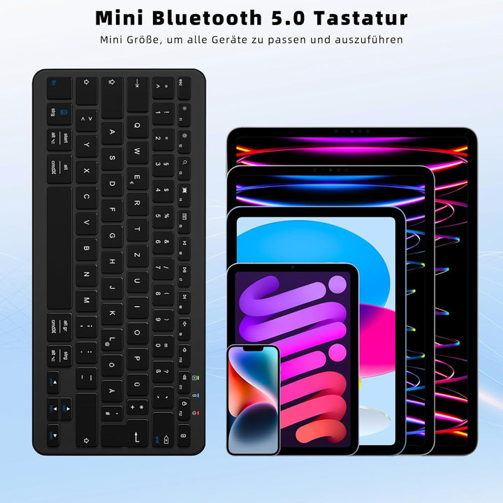 Qulose Kabellose Bluetooth Tastatur, Wiederaufladbare Mini Tastatur Type-C, Funk Tastatur, Ultraslim