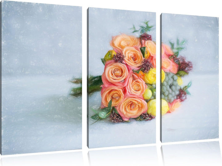 Pixxprint Romantischer Blumenstrauss als Leinwandbild/Grösse: 3 Teilig (120x80) cm/Wandbild/Kunstdru