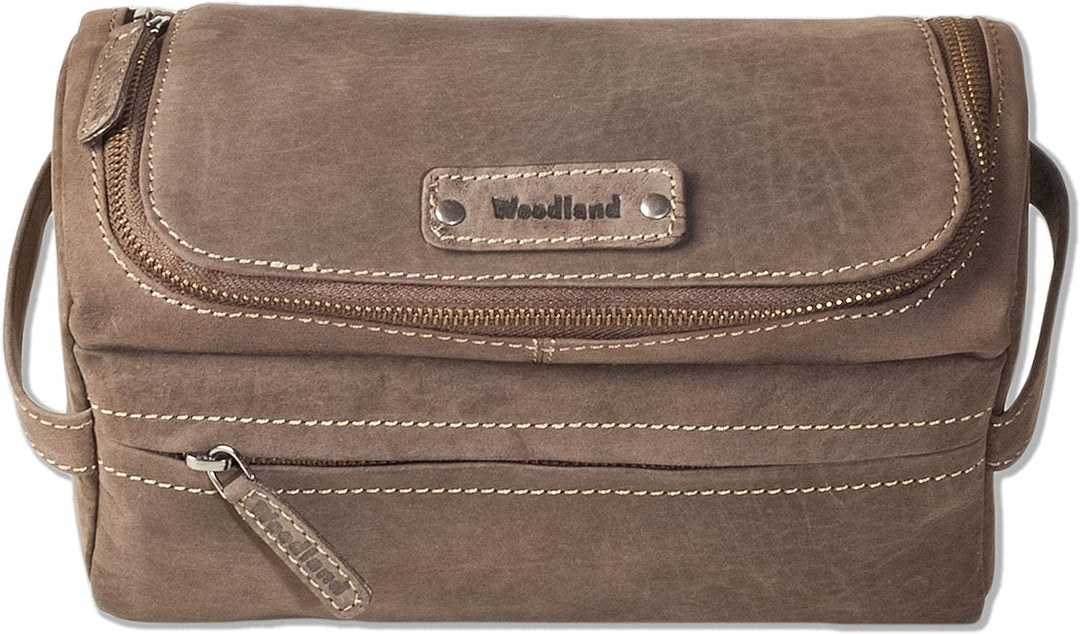 Grosse KULTURTASCHE WASCHTASCHE der Marke Woodland aus weichem, naturbelassenem Büffelleder in Dunke