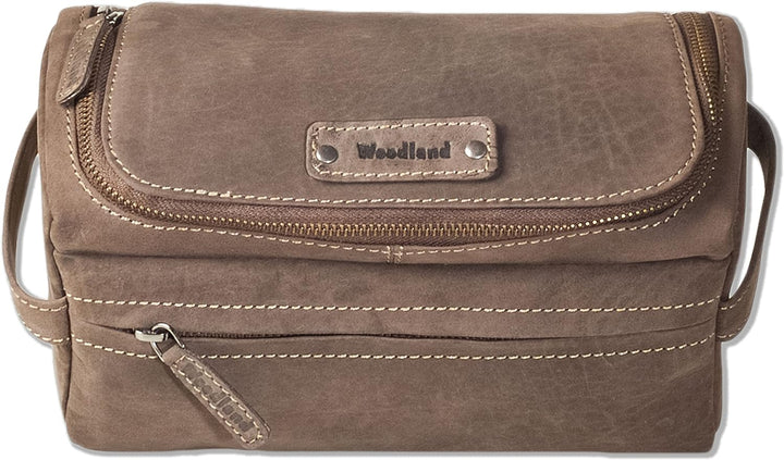 Grosse KULTURTASCHE WASCHTASCHE der Marke Woodland aus weichem, naturbelassenem Büffelleder in Dunke