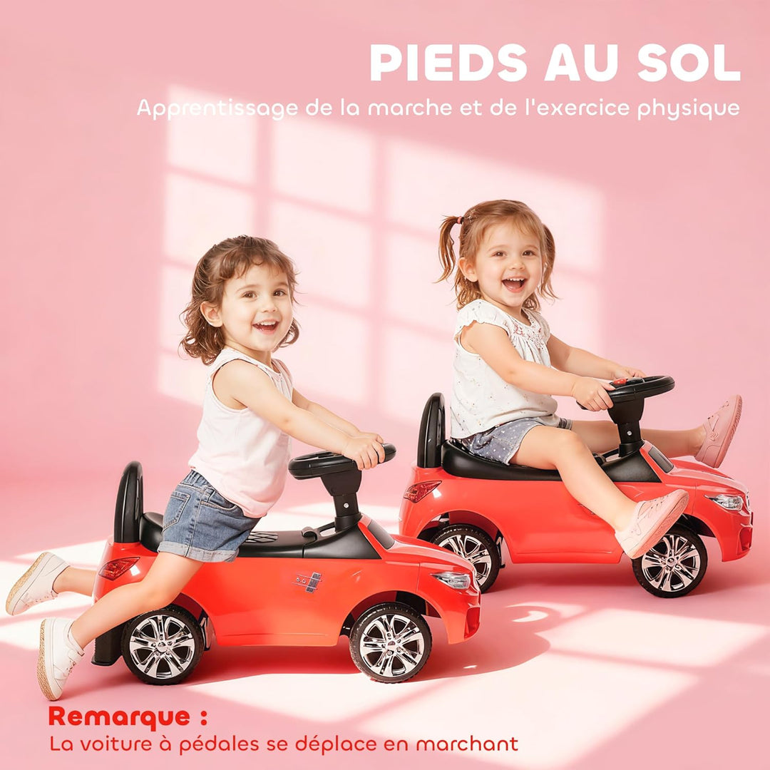 HOMCOM Kinderauto, Schiebefahrzeug mit Spielzeugkiste, Hupe, Scheinwerfer und Musik, fördert die Mot