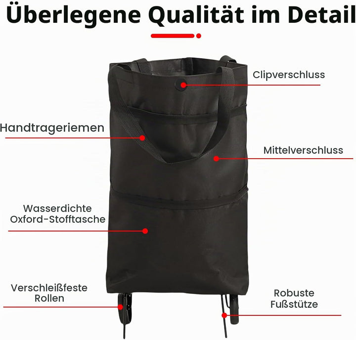 Einkaufstrolley Klappbar,RoadLoo Faltbare Einkaufstasche mit Rollen Faltung leichte Einkaufswagens a