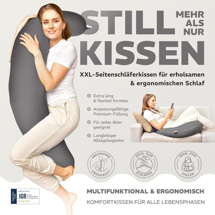 sei Design Stillkissen 170×30 cm – ergonomisch geprüftes Unterstützungskissen – EPS-Mikroperlenfüllu