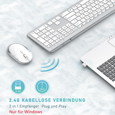 seenda Tastatur Maus Set Kabellos, Ultra-Dünne Wiederaufladbare, Ergonomische mit Silikon Staubschut