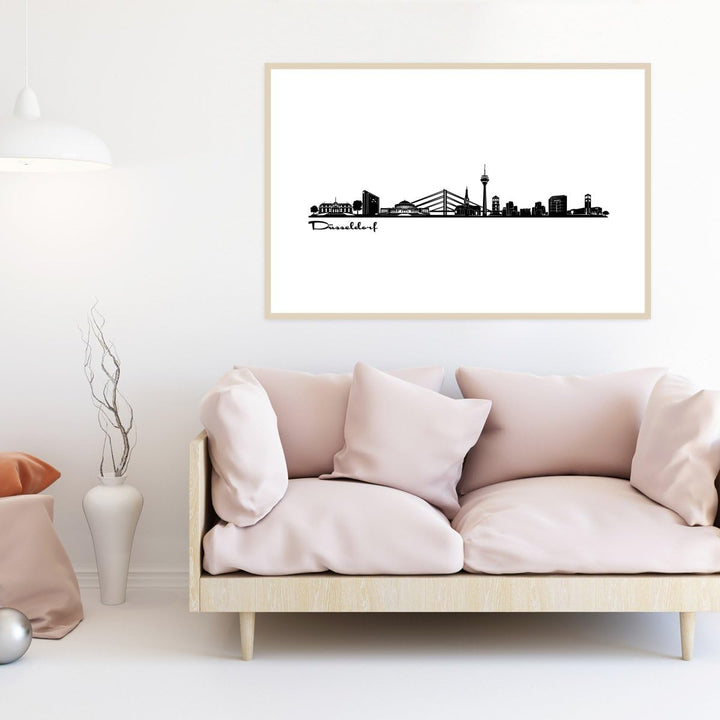 JUNIWORDS Poster mit/ohne Holzrahmen, Wähle ein Motiv, Skyline Düsseldorf, Wähle eine Grösse, 30 x 4