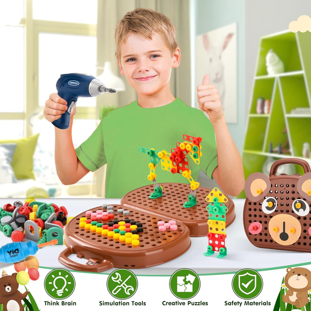 DAOUZL Montessori Spielzeugkiste mit Bohrmaschine, Magische Montessori-Spielzeugkiste, Mosaik Puzzle