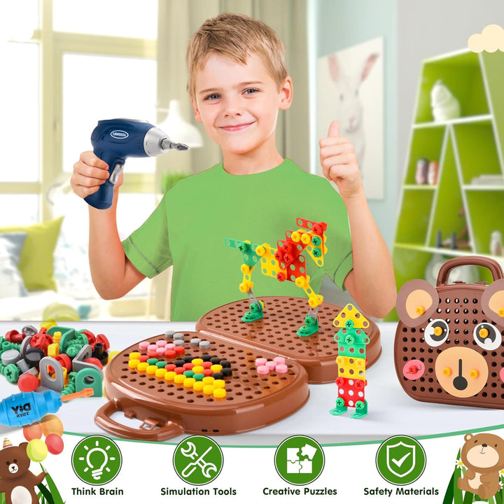 DAOUZL Montessori Spielzeugkiste mit Bohrmaschine, Magische Montessori-Spielzeugkiste, Mosaik Puzzle