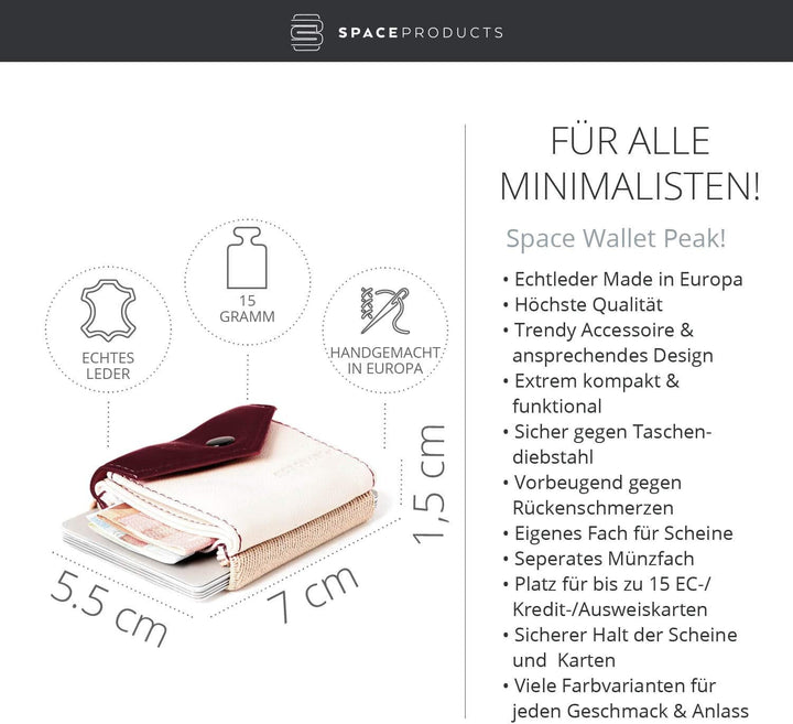 Geldbörse klein mit Münzfach aus Echt-Leder für Damen &amp; Herren I Slim Wallet Portemonnaie I 15 Karte