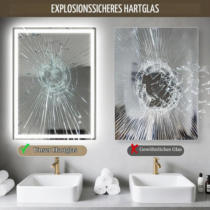 Clevich Rechteckiger LED Badspiegel mit Beleuchtung 80x60 cm, Anti-Beschlag | 3 Lichtfarben stufenlo