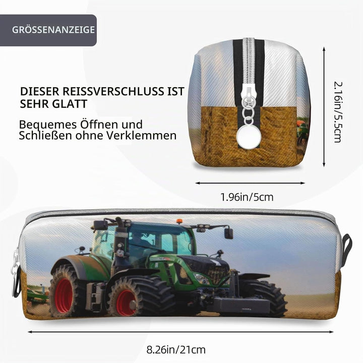 HAOSOFT Federmäppchen Grüner Traktor Felder pflügt Federmappe Etui für Jungen Mädchen Grosse Schulsa