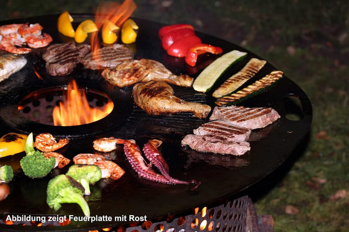 Dynamic-Wave Premium Feuerplatte 80 cm - 5mm dick - Grillring &amp; BBQ-Platte &amp; 4 Handgriffen - Ultimat