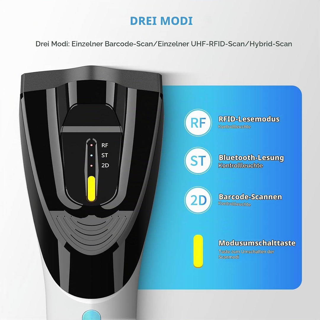 NETUM Wireless Hybrid RFID 2D-Barcode-Scanner, UHF-RFID-Tags-Leser und 1D/2D-QR-Barcode-Scan, Verbin