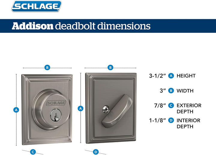 Schlage Riegelschloss mit Addison Zierleiste, Nickel satiniert (B60 N ADD 619) Satin / Nickelfarben