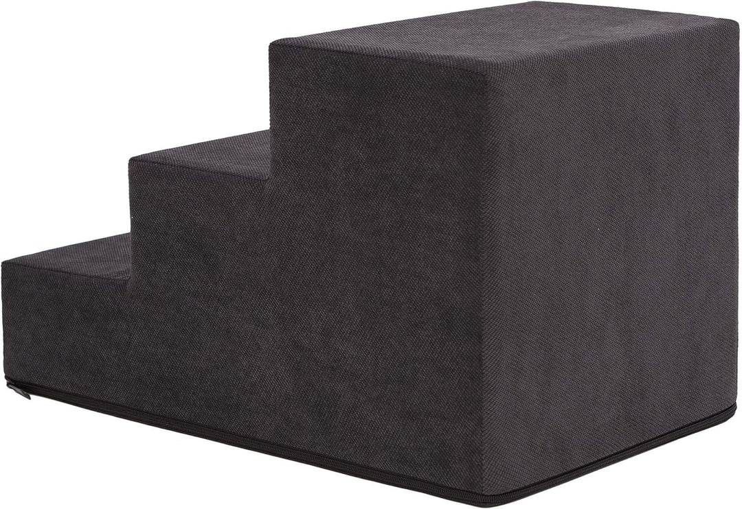 PillowPrim Tiertreppen Einganghilfe Kleinere Hunde Stufen Rampe Katzentreppe 3 Stufen Klein Schwarz