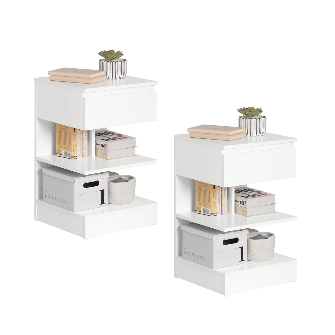 SoBuy FBT49-Wx2 Beistelltisch 2er Set Nachttisch 2 stücke Nachtschrank Kommode mit 1 Schublade und 3