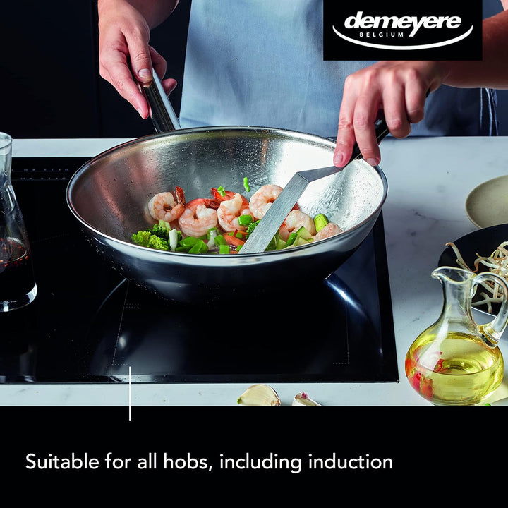 demeyere Senses Hochwertiger Wok fuer Induktion und alle anderen Herdarten, Wokpfanne aus pflegeleic