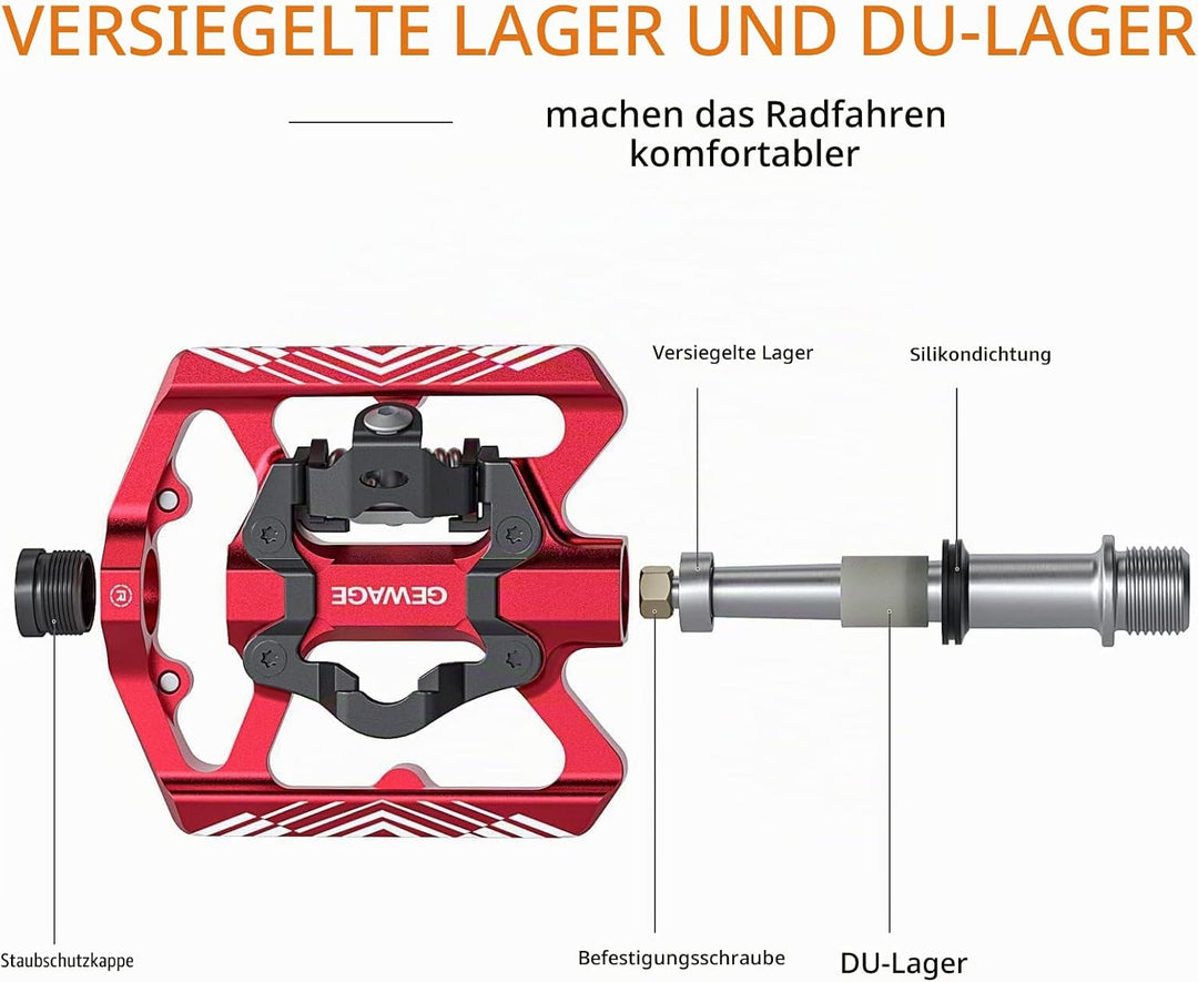 GEWAGE Klickpedale, 2 in 1 Doppelfunktions Flach und Klickpedale mit Reflektor Für SPD, 9/16 Zoll Cr