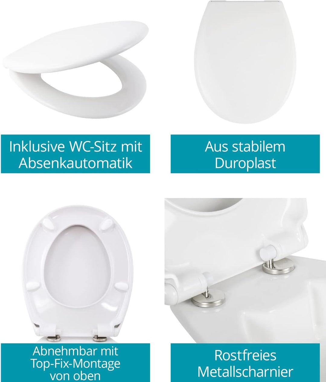 Calmwaters® Spülrandloses Stand-WC Komplettset Elements Wellness mit Toilettendeckel, erhöhtes + 7 c