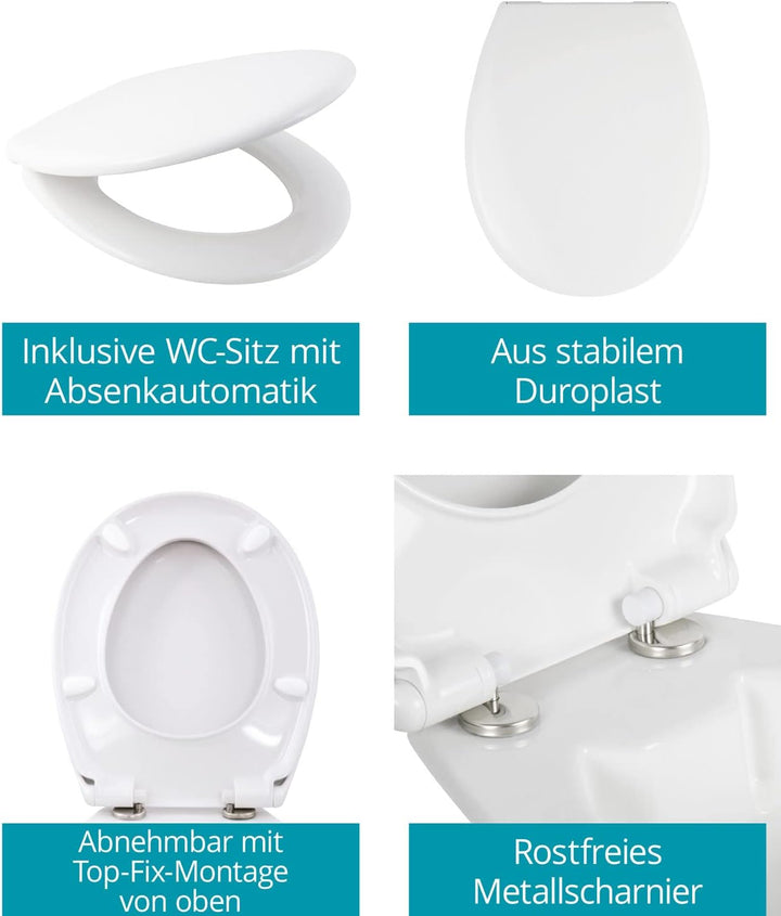 Calmwaters® Spülrandloses Stand-WC Komplettset Elements Wellness mit Toilettendeckel, erhöhtes + 7 c