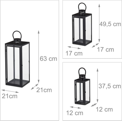 Relaxdays Laternen 3er Set, Deko Laternen für draussen & drinnen, 3 Grössen, modern, Metall Windlich