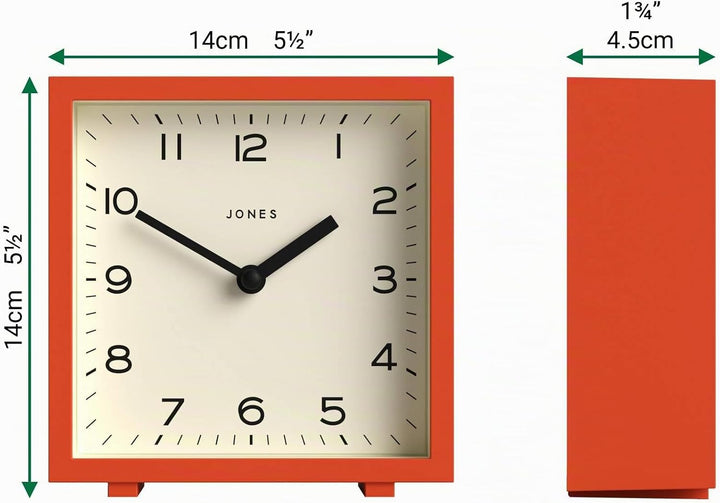 JONES CLOCKS® 'Disco' Schreibtischuhr – Elegantes quadratisches Design in Orange, stilvoll und gut a